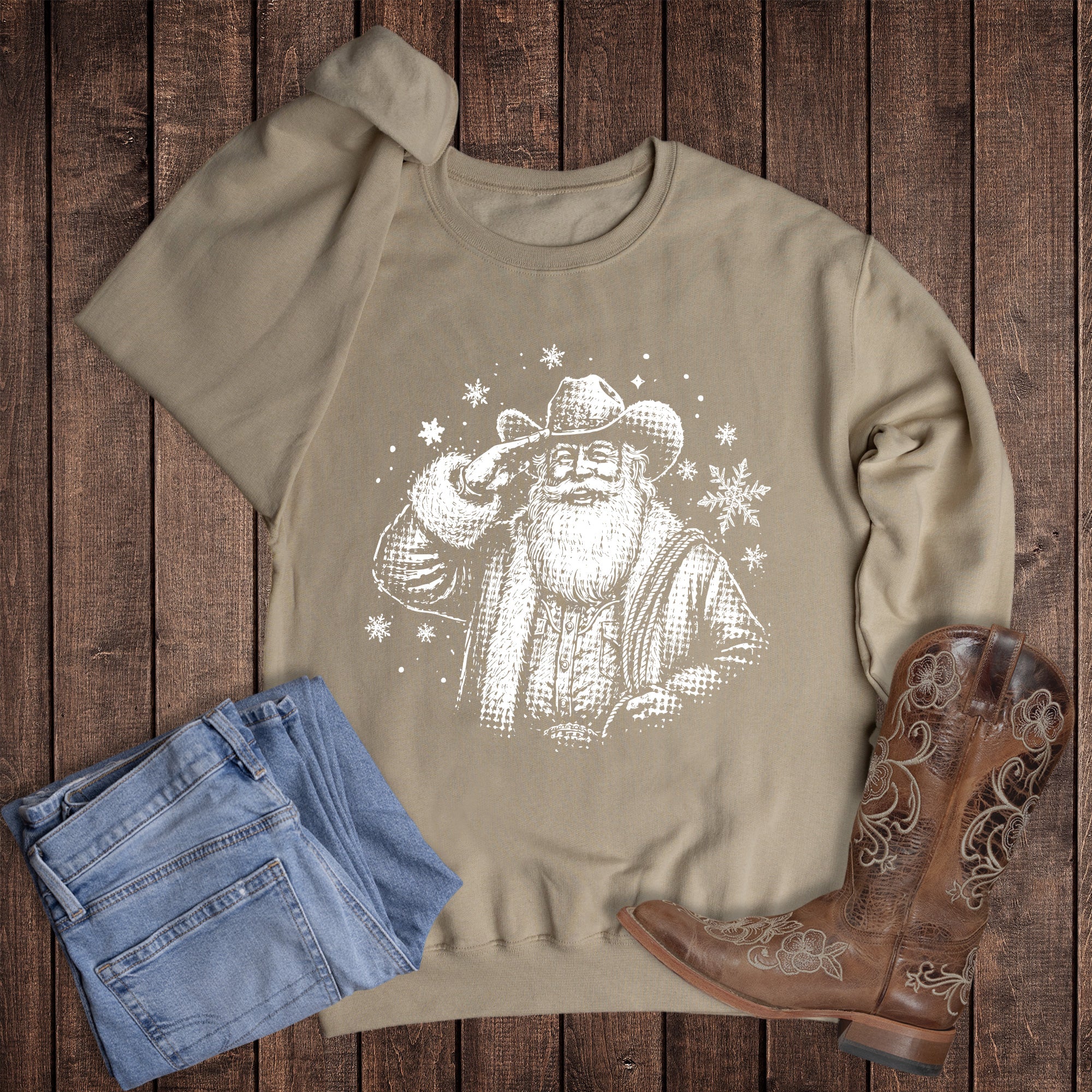 Christmas Western Santa Salute Sweatshirt