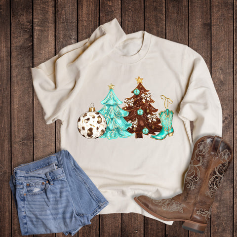 Christmas Western Turquoise Coquette Sweatshirt