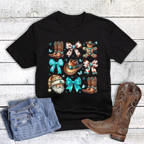 Christmas Western Turquoise Cow Print Collage
