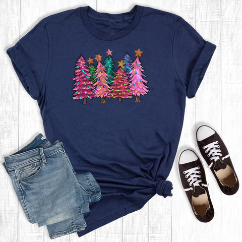 Colorful Christmas Trees Navy