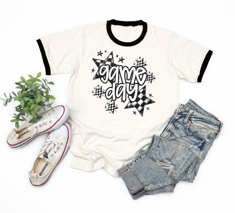 Custom Checkered Star Game Day Graphic Ringer Tee