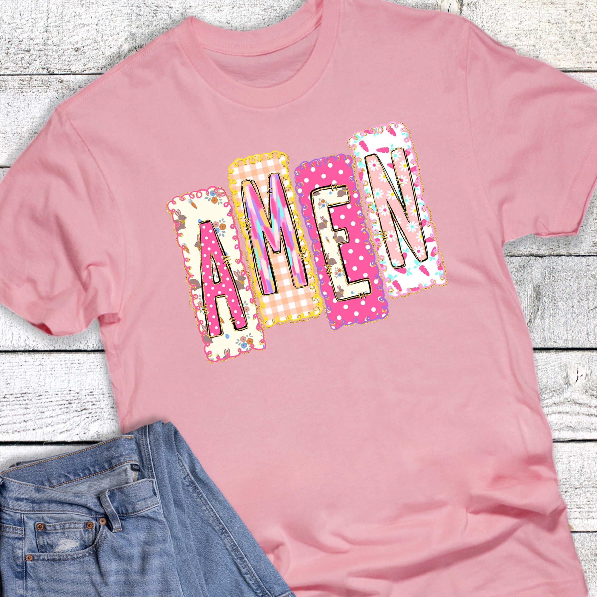 Easter Amen Multi Color Pattern Graphic Tee