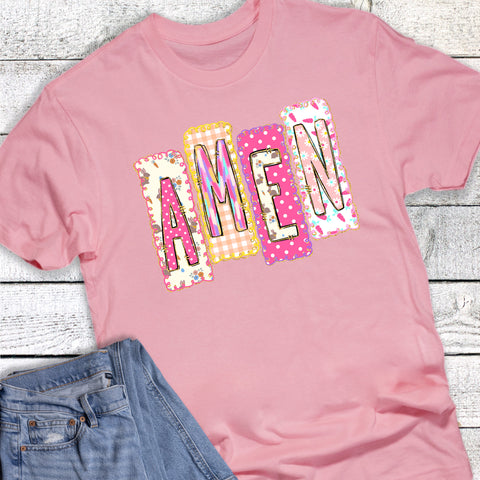 Easter Amen Multi Color Pattern Graphic Tee