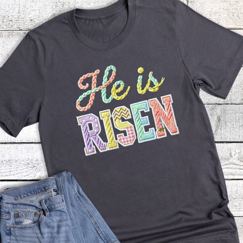 Easter Faith Faux Sew He Is Risen Graphic Tee