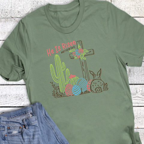 Easter Western He Is Risen Cactus Graphic Tee