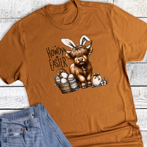 Easter Western Howdy Easter Cow Highland Cow Graphic Tee