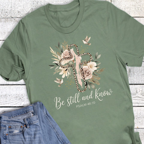 Faith Be Still And Know Boho Cross Graphic Tee