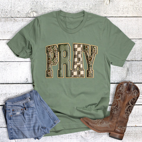Faith Camp Pray Faux Embroidery Graphic Tee