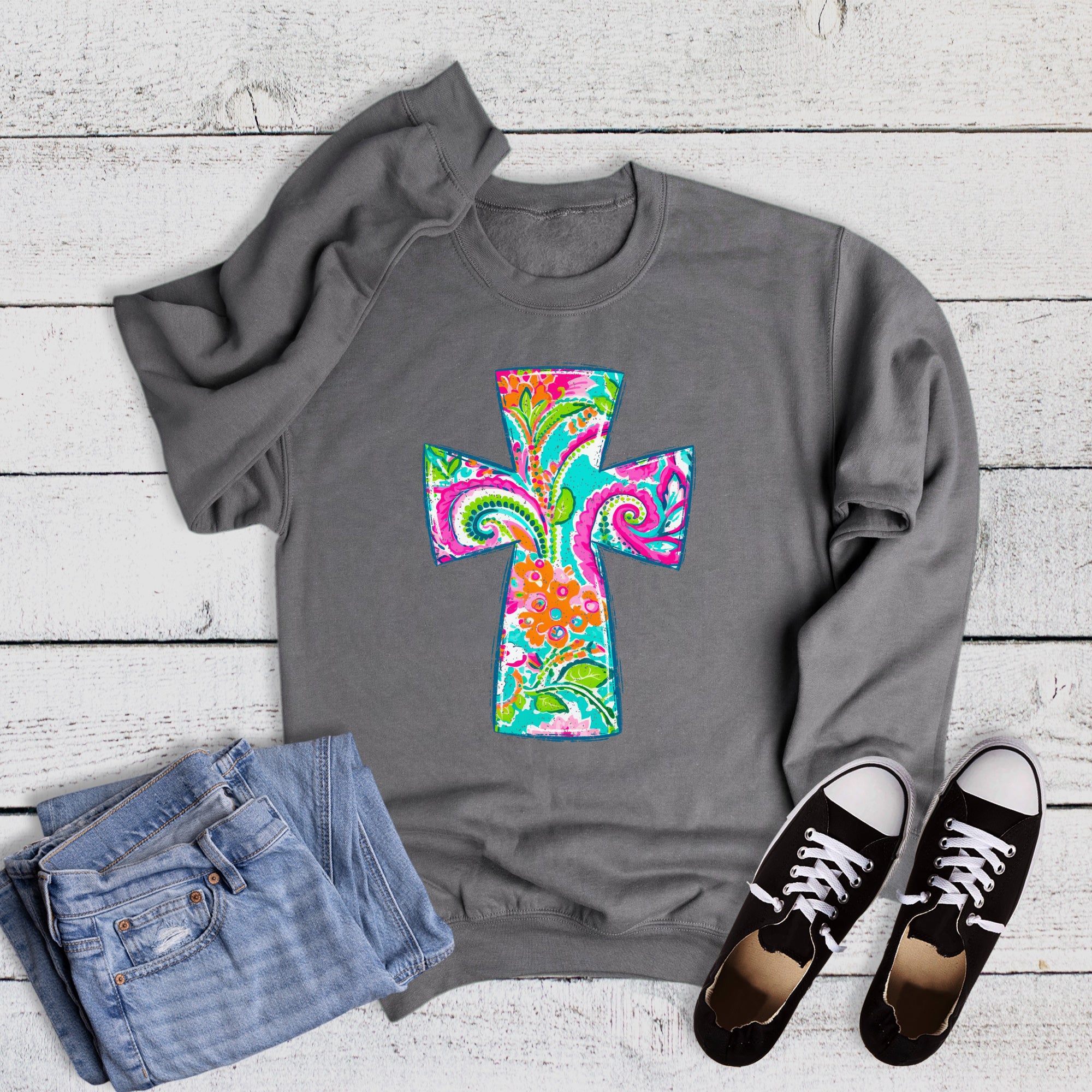 Faith Colorful Paisley Cross Sweatshirt