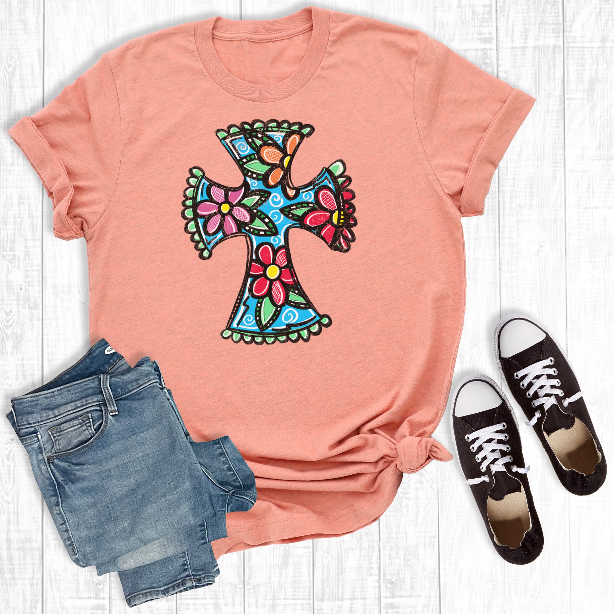 Faith Floral Cross Sunset