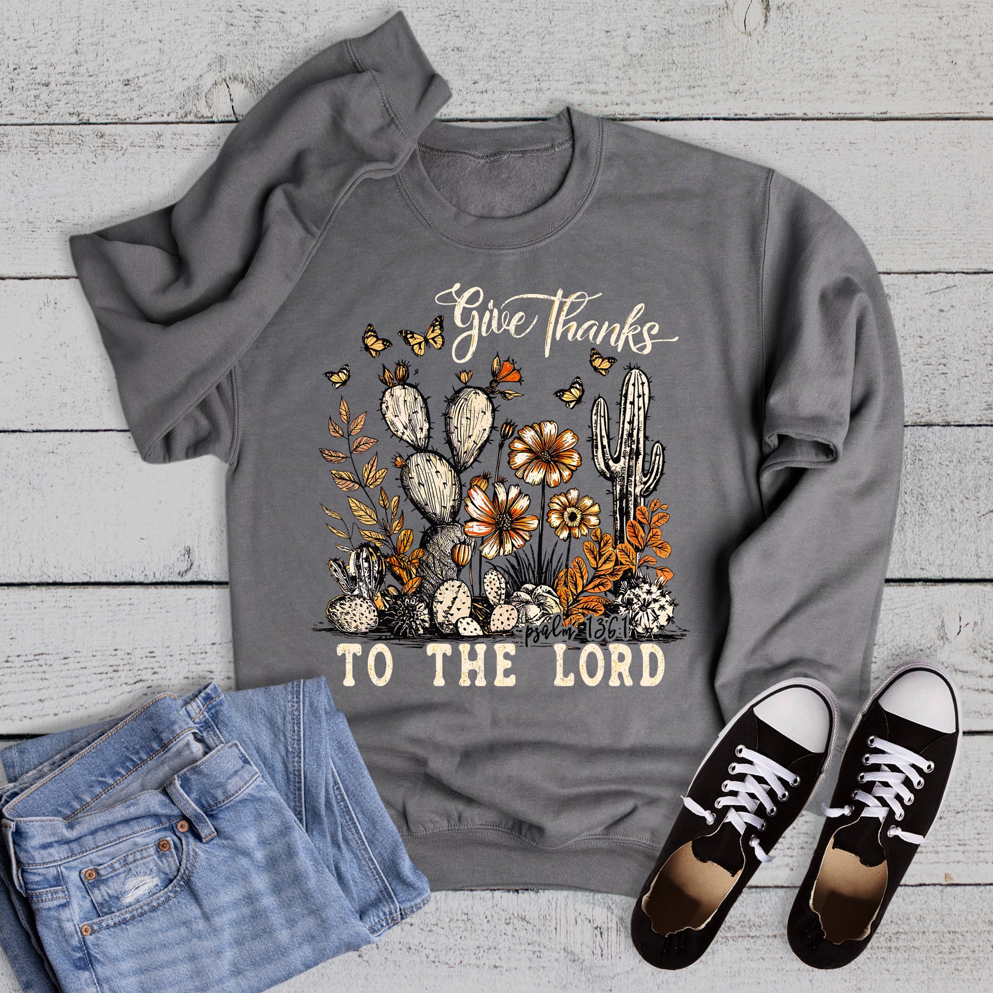 Faith Give Thanks to the Lord Cactus Sweatshirt