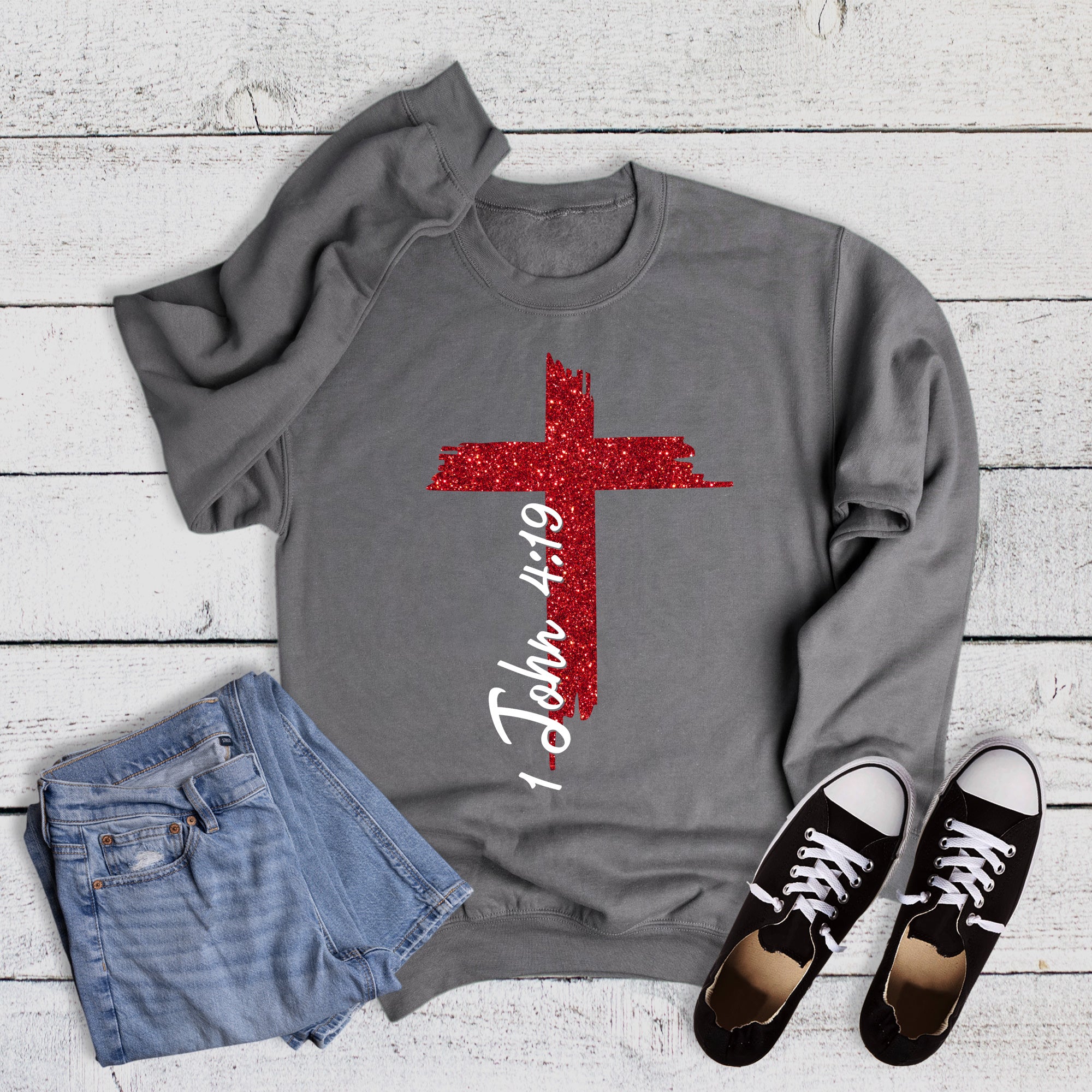 Faith Glitter Cross 1 John Sweatshirt