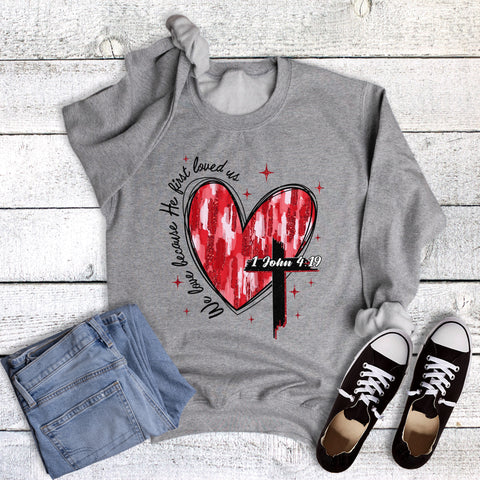 Faith Glitter Cross Brushstroke Heart Valentines Sweatshirt