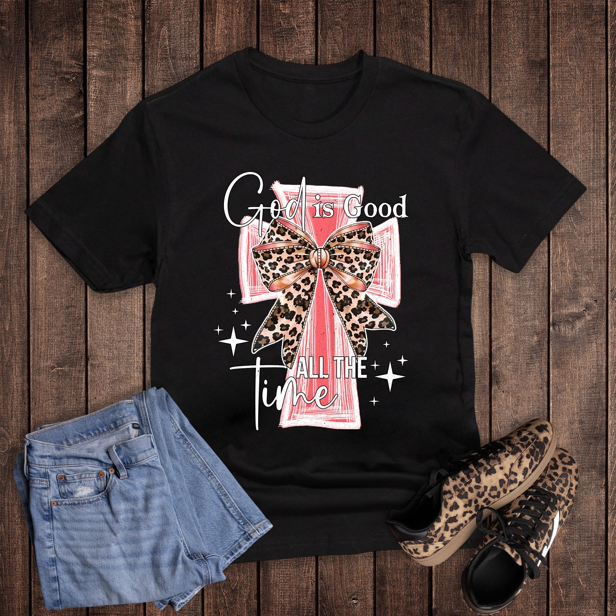 Faith God is Good Leopard Bow Cross