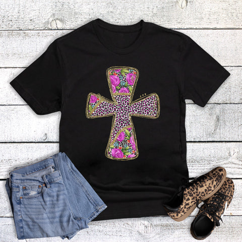 Faith Gold Floral Leopard Cross