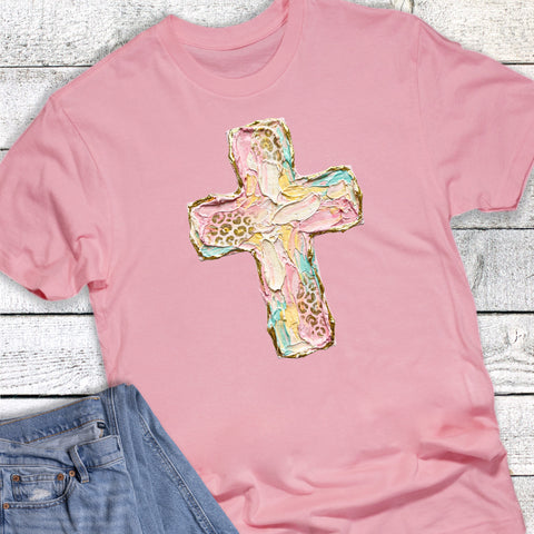 Faith Pastel Faux Brushstroke Cross Graphic Tee