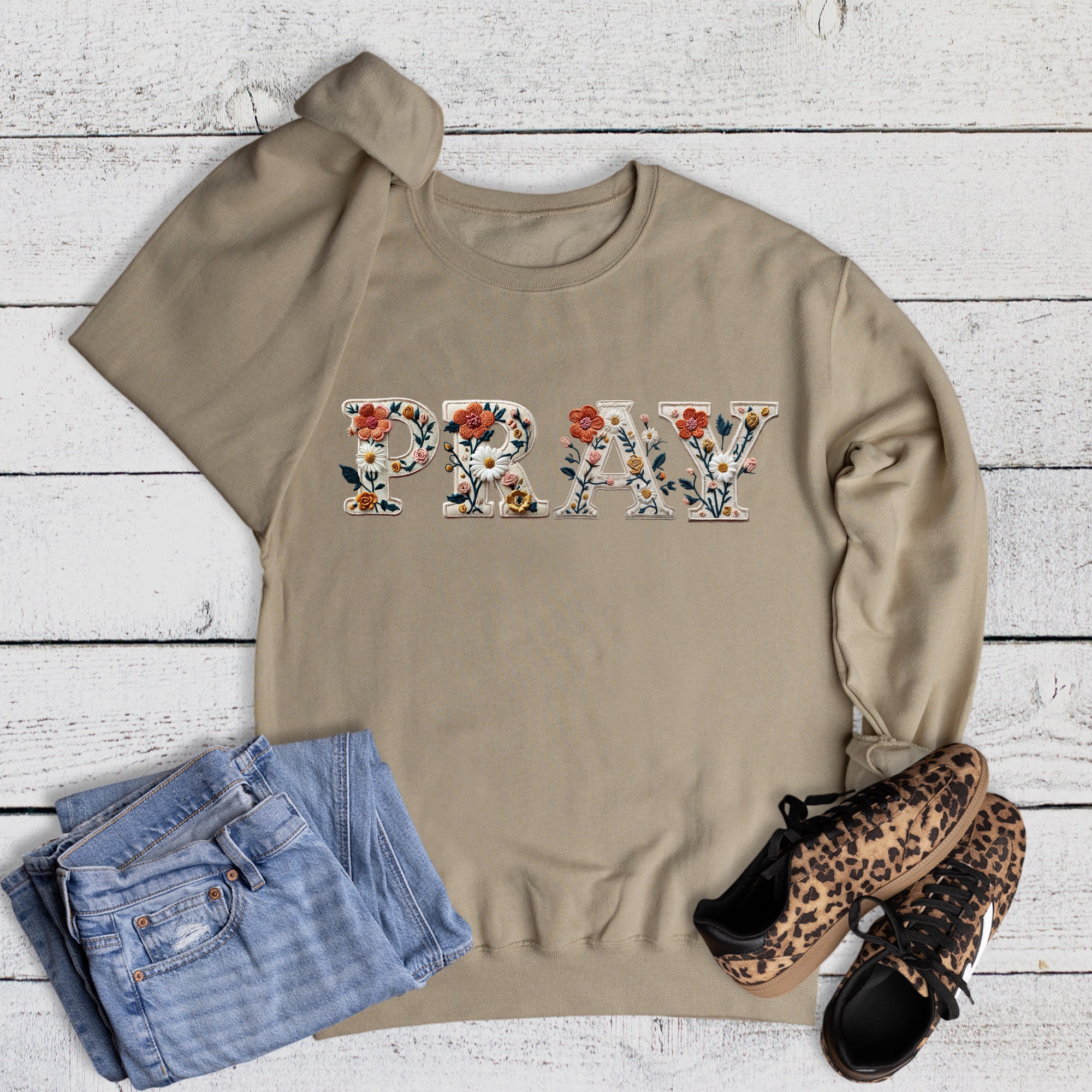 Faith Pray Faux Applique Sweatshirt