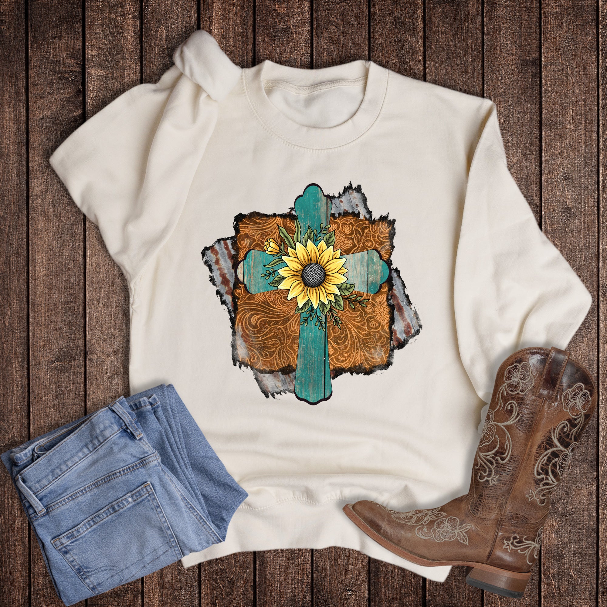 Faith Western Rustic Cross with Sunflower Sweatshirt