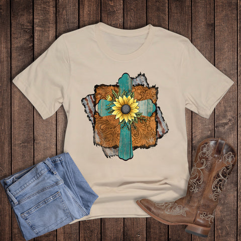 Faith Western Rustic Cross with Sunflower