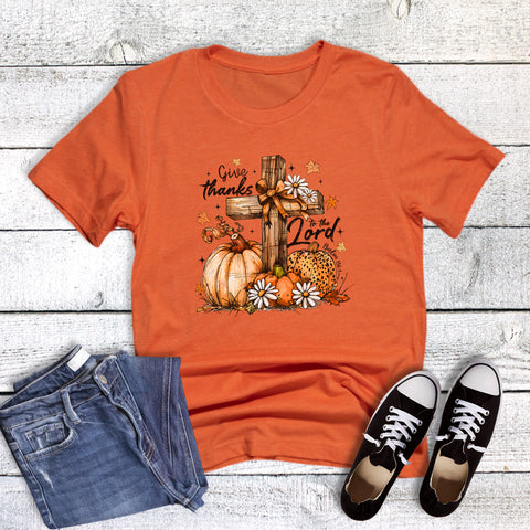 Fall Cross Pumpkin Thanks Be to the Lord