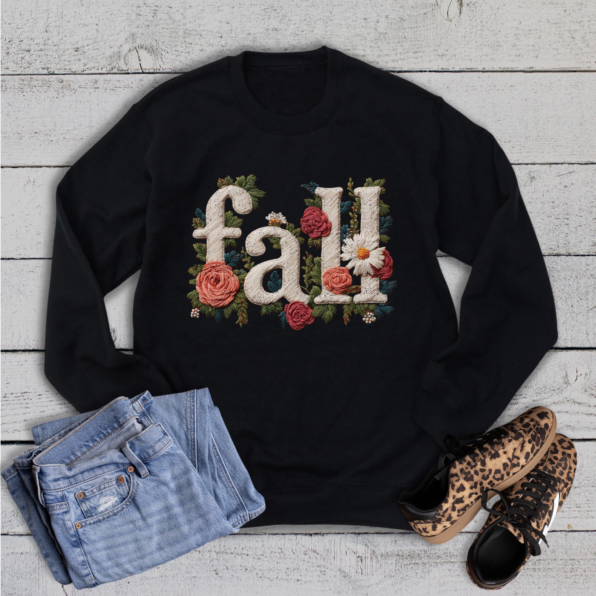 Fall Faux Embroidery Sweatshirt