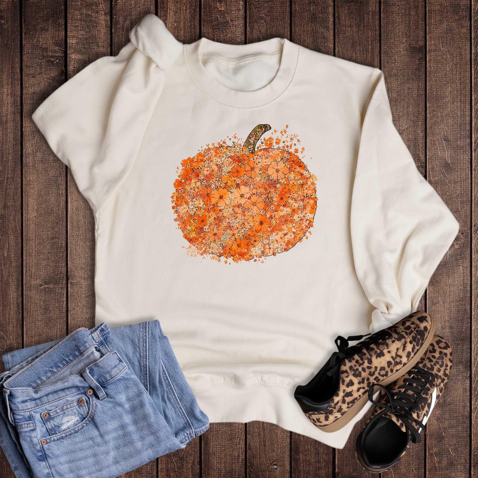 Fall Floral Scattered Pumpkin Sweatshirt