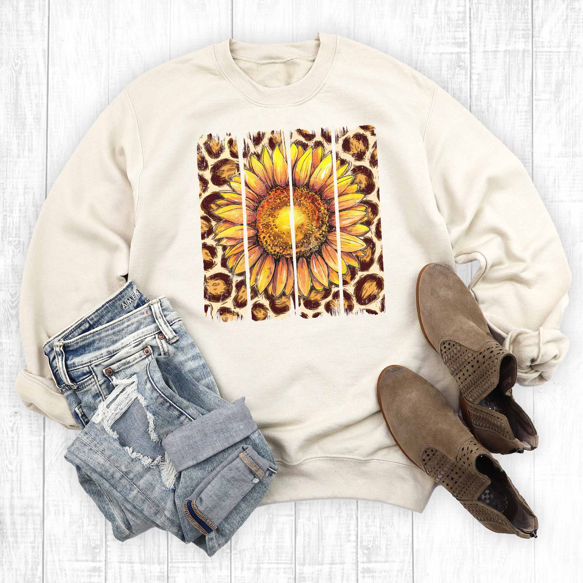 Fall Leopard Sunflower Graphic Sweatshirt