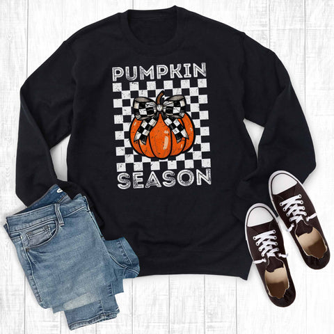 Fall Retro Checkered Pumpkin Graphic Sweatshirt