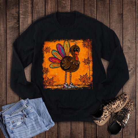 Fall Thanksgiving Turkey with Long Legs and Shoes Sweatshirt