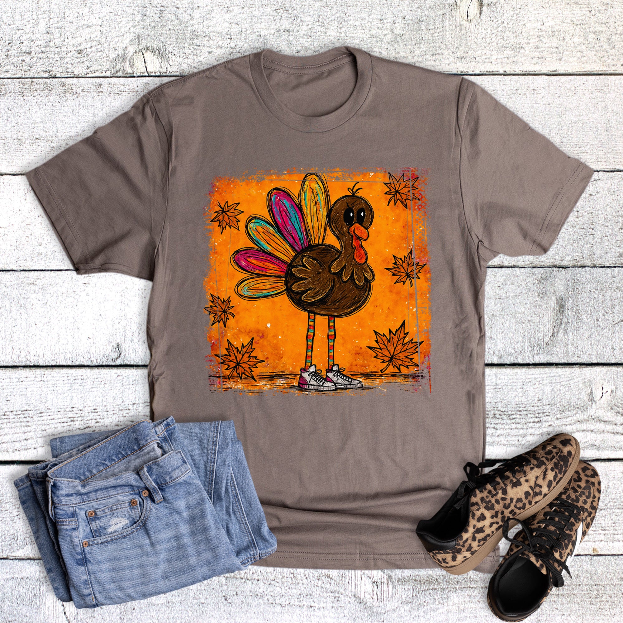 Fall Thanksgiving Turkey with Long Legs and Shoes
