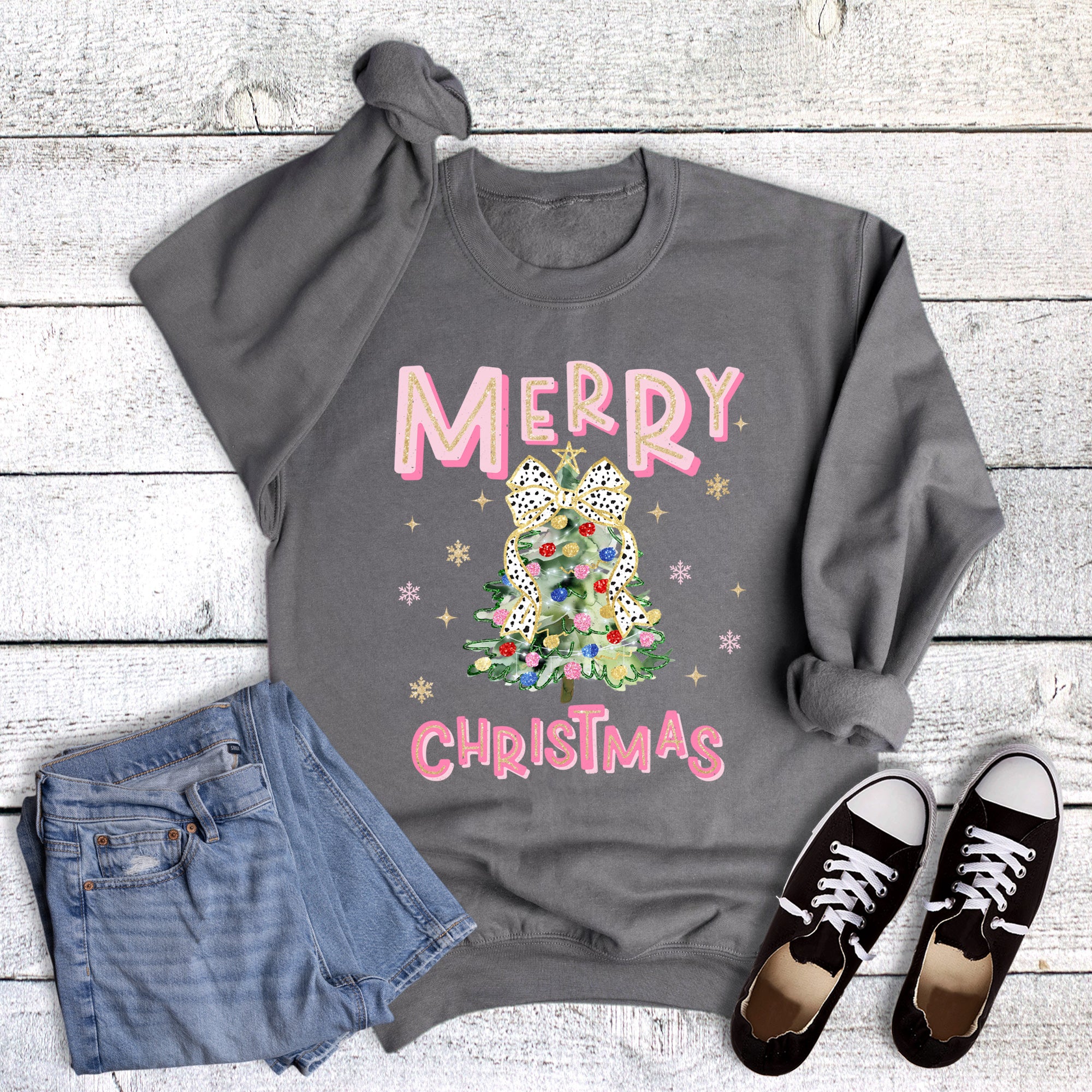 Faux Glitter Merry Christmas Sweatshirt