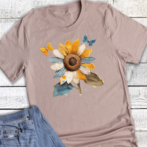 Faux Summer Patchwork Sunflowers And Butterflies