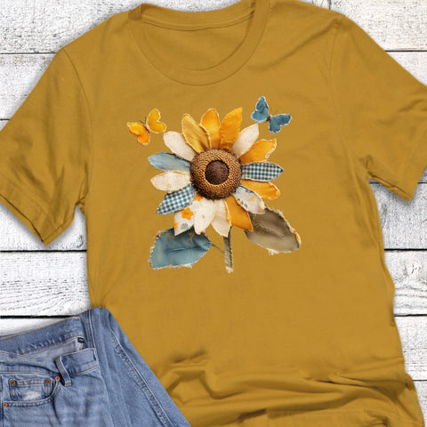 Faux Summer Patchwork Sunflowers And Butterflies