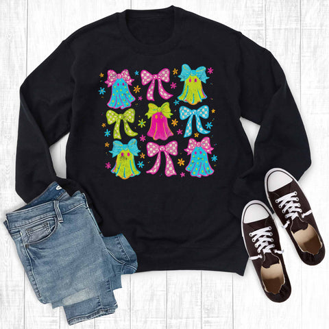 Halloween Neon Coquette Ghosts Graphic Sweatshirt