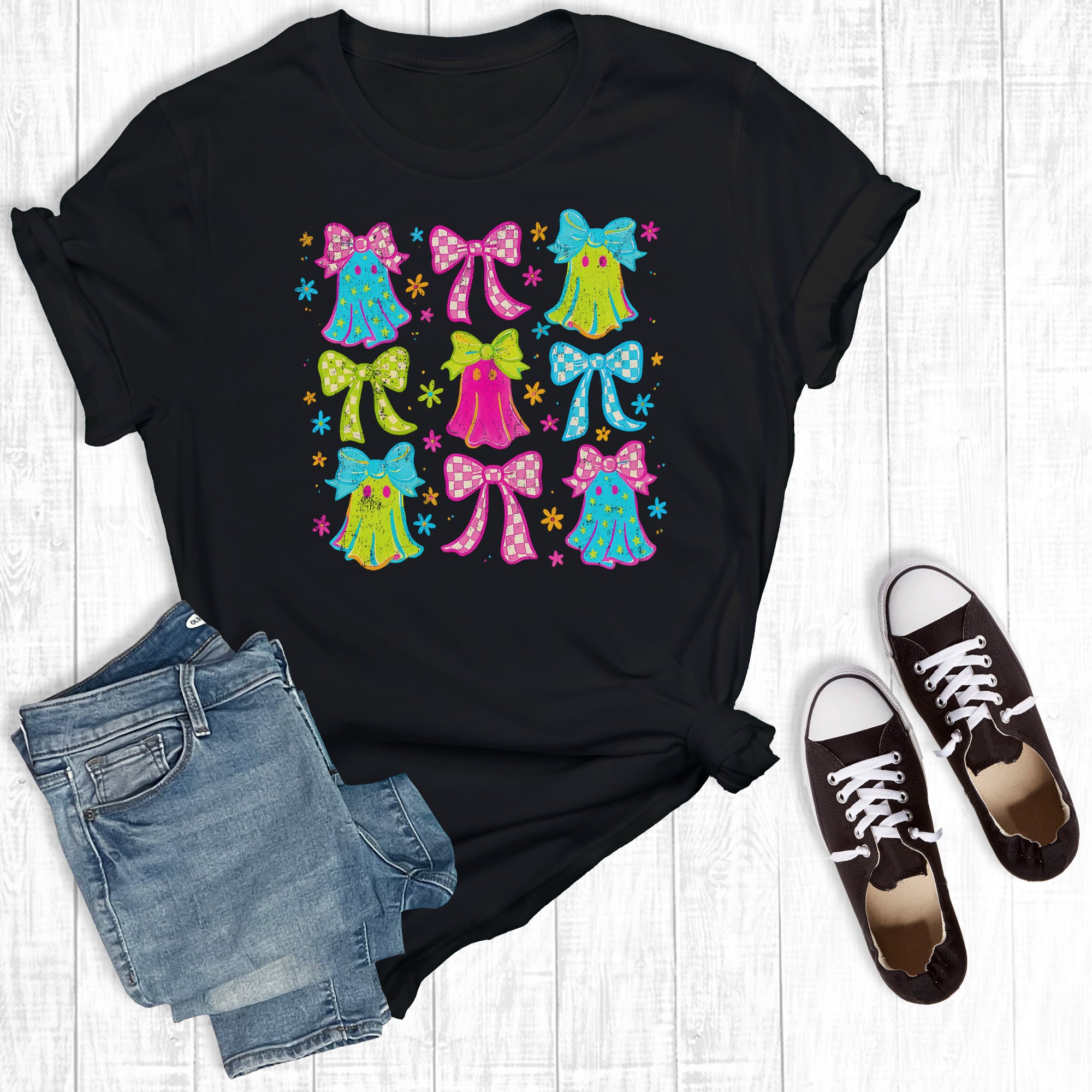 Halloween Neon Coquette Ghosts Graphic Tee
