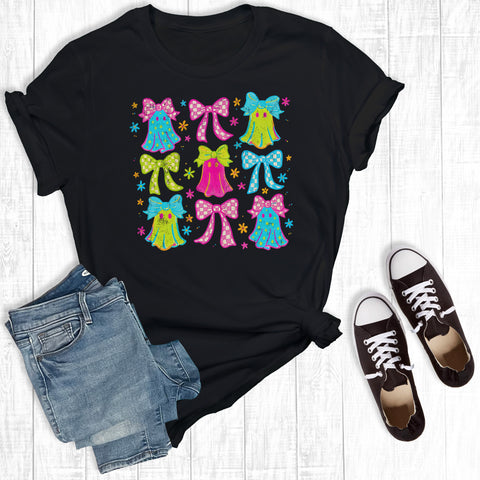 Halloween Neon Coquette Ghosts Graphic Tee