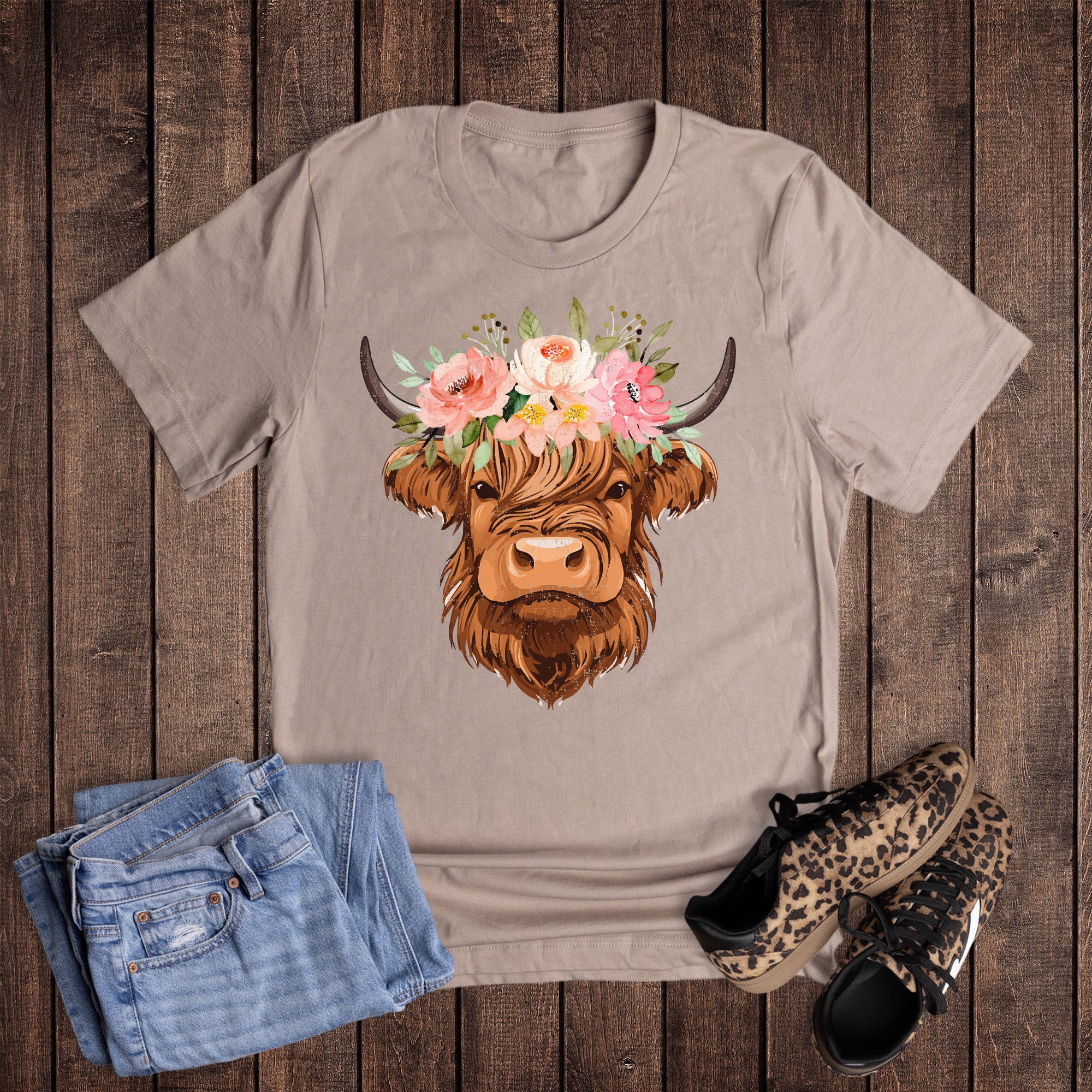 Highland Cow with Flower Headpiece