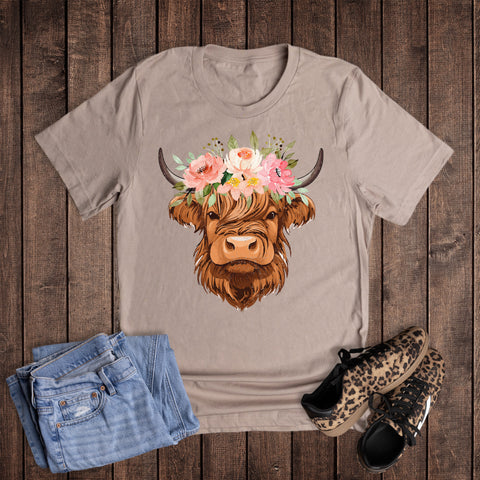 Highland Cow with Flower Headpiece