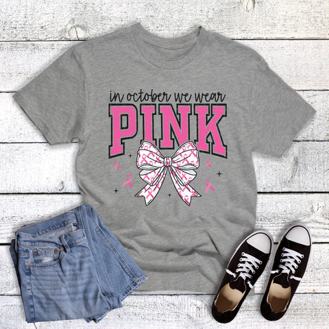 In October We Wear Pink Ribbon Bow