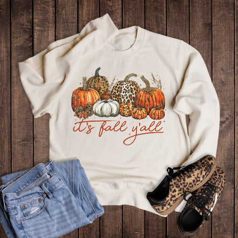 It's Fall Y'all Leopard Pumpkins Sweatshirt