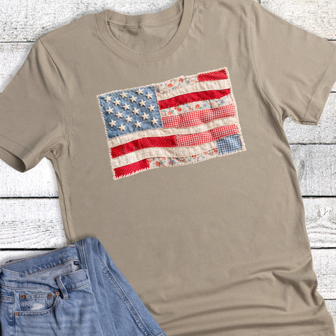 July 4th Retro Faux Quilted American Flag Graphic Tee