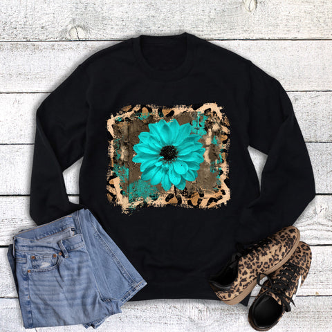 Leopard and Turquoise Flower in Frame Sweatshirt