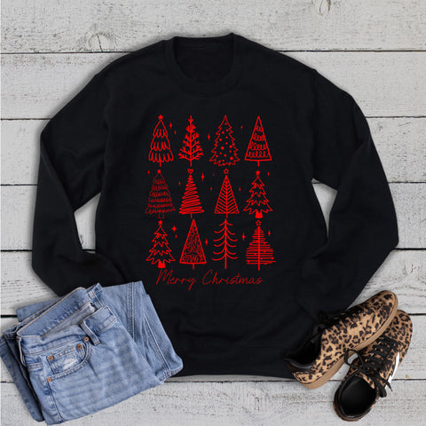 Merry Christmas Tree Line Art Sweatshirt