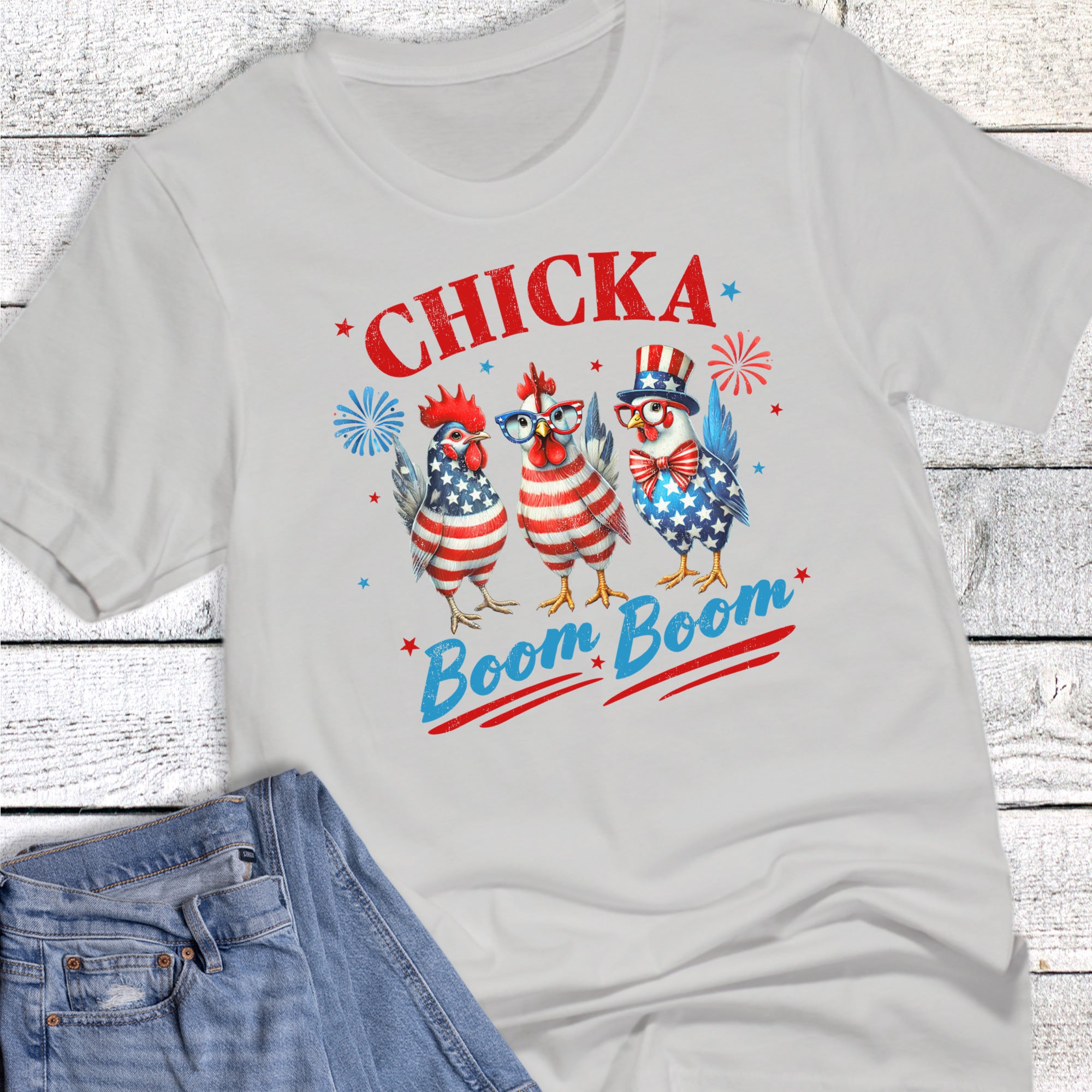 Patriotic Western Chicca Boom Boom Chickens Graphic Tee