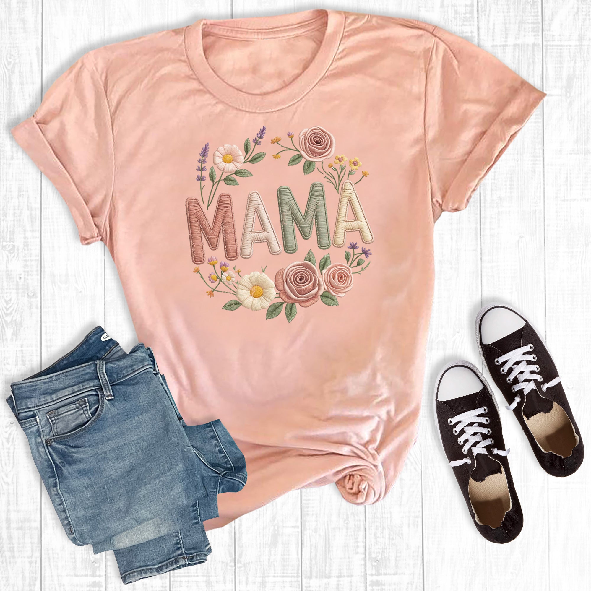 Floral Faux Embroidery Mama