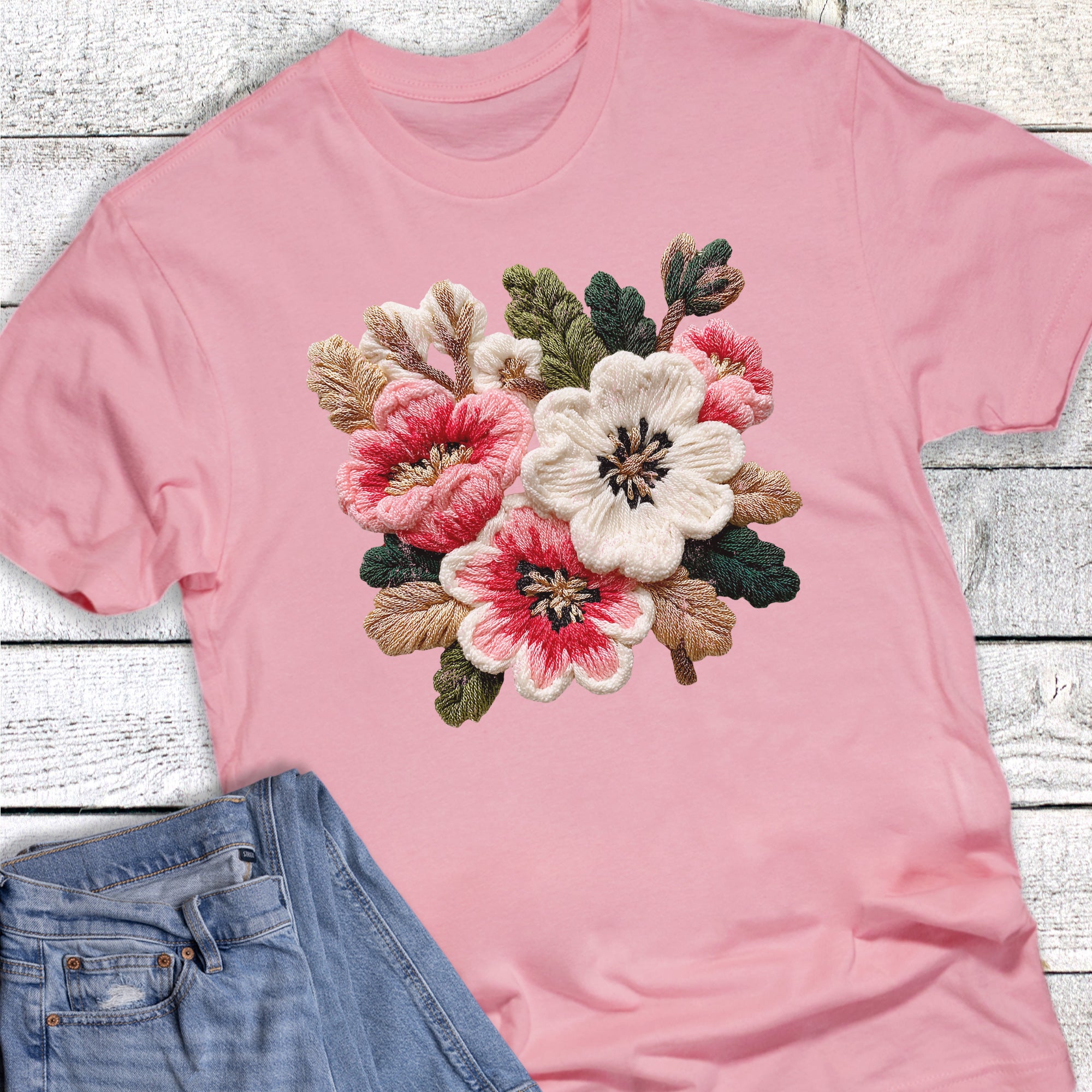 Retro Boho Faux Yarn Spring Florals Graphic Tee