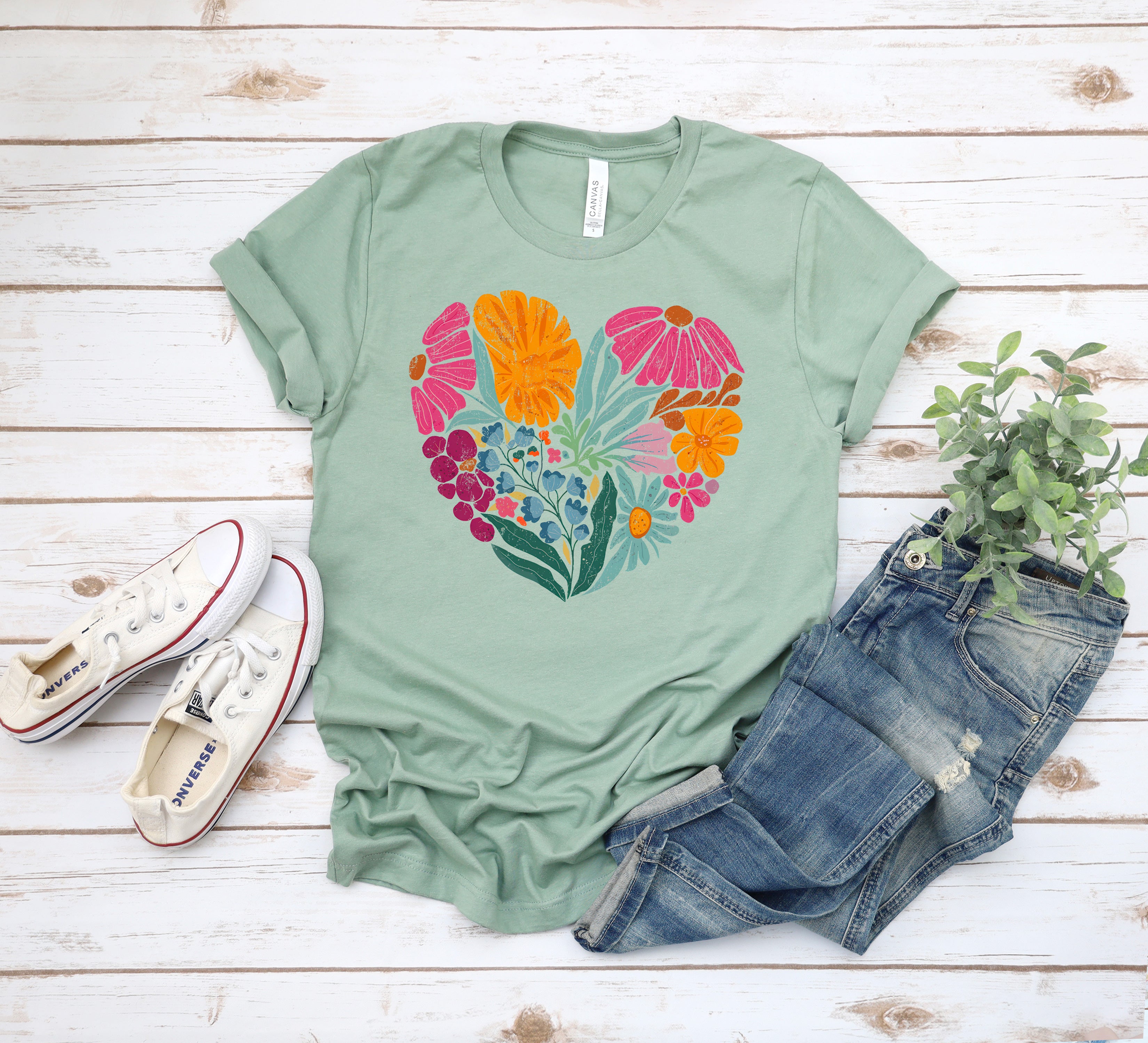 Retro Boho Floral Heart