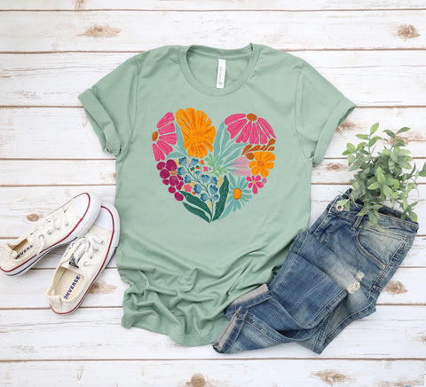 Retro Boho Floral Heart