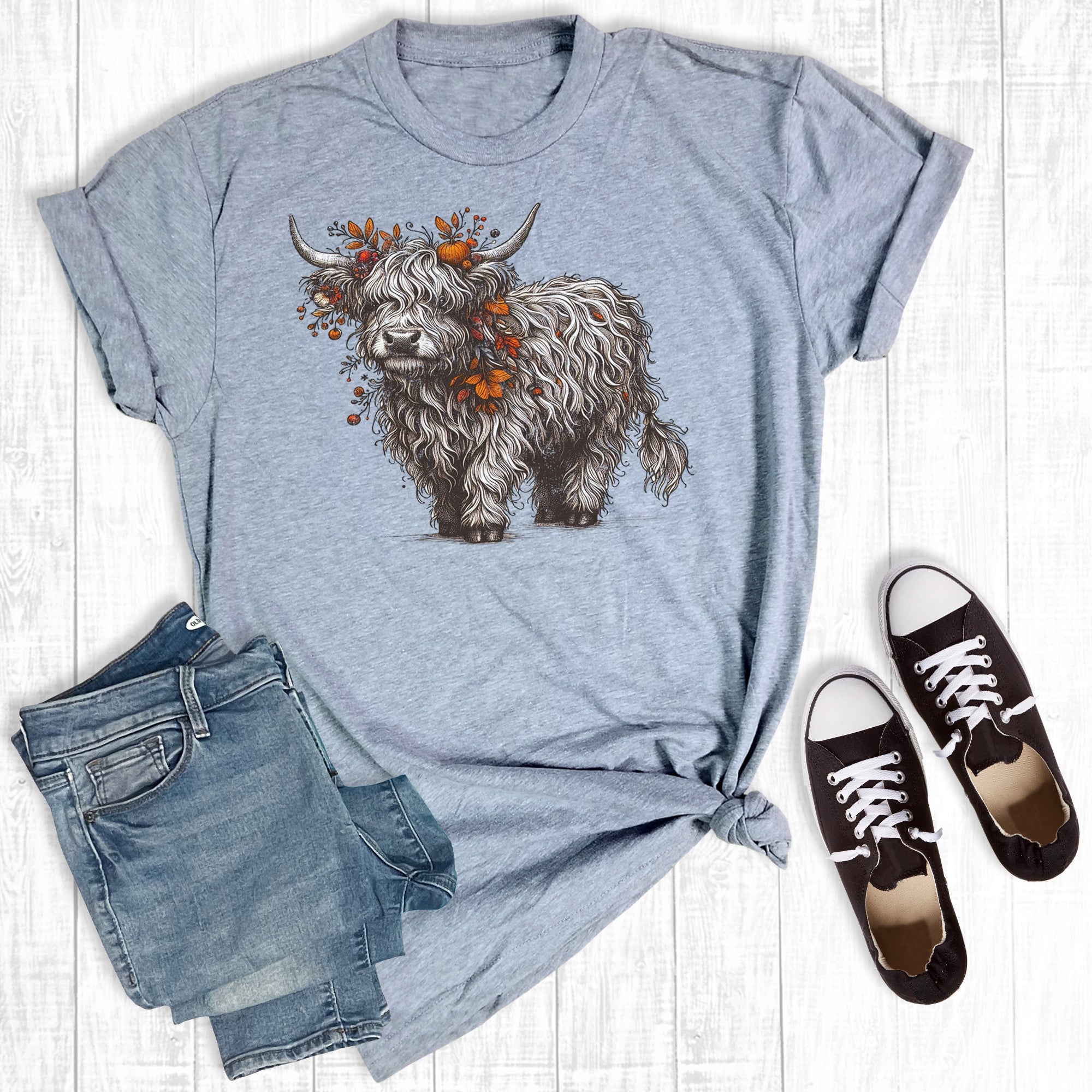 Retro Boho Floral Highland Cow