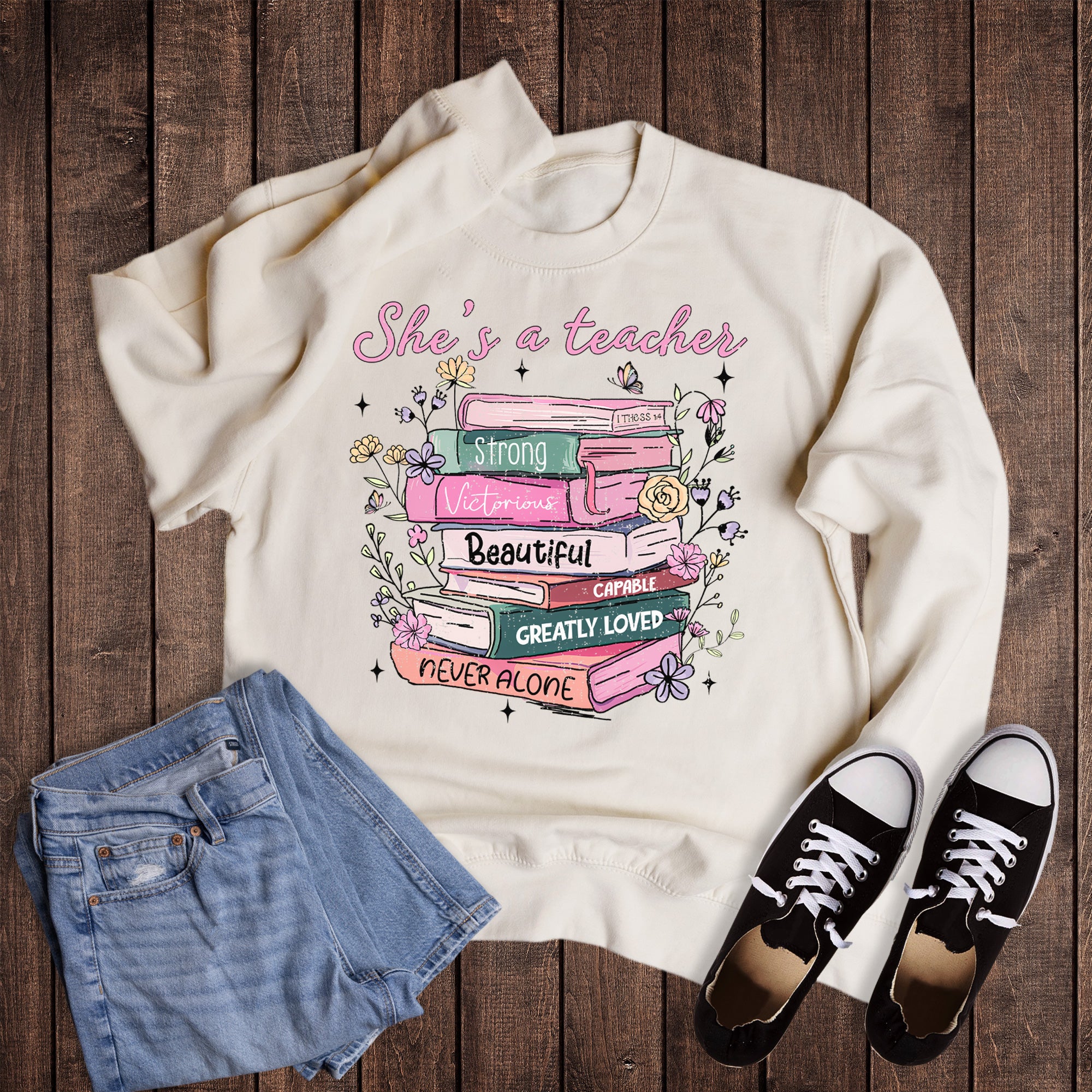 Retro Boho She's a Teacher Graphic Sweatshirt